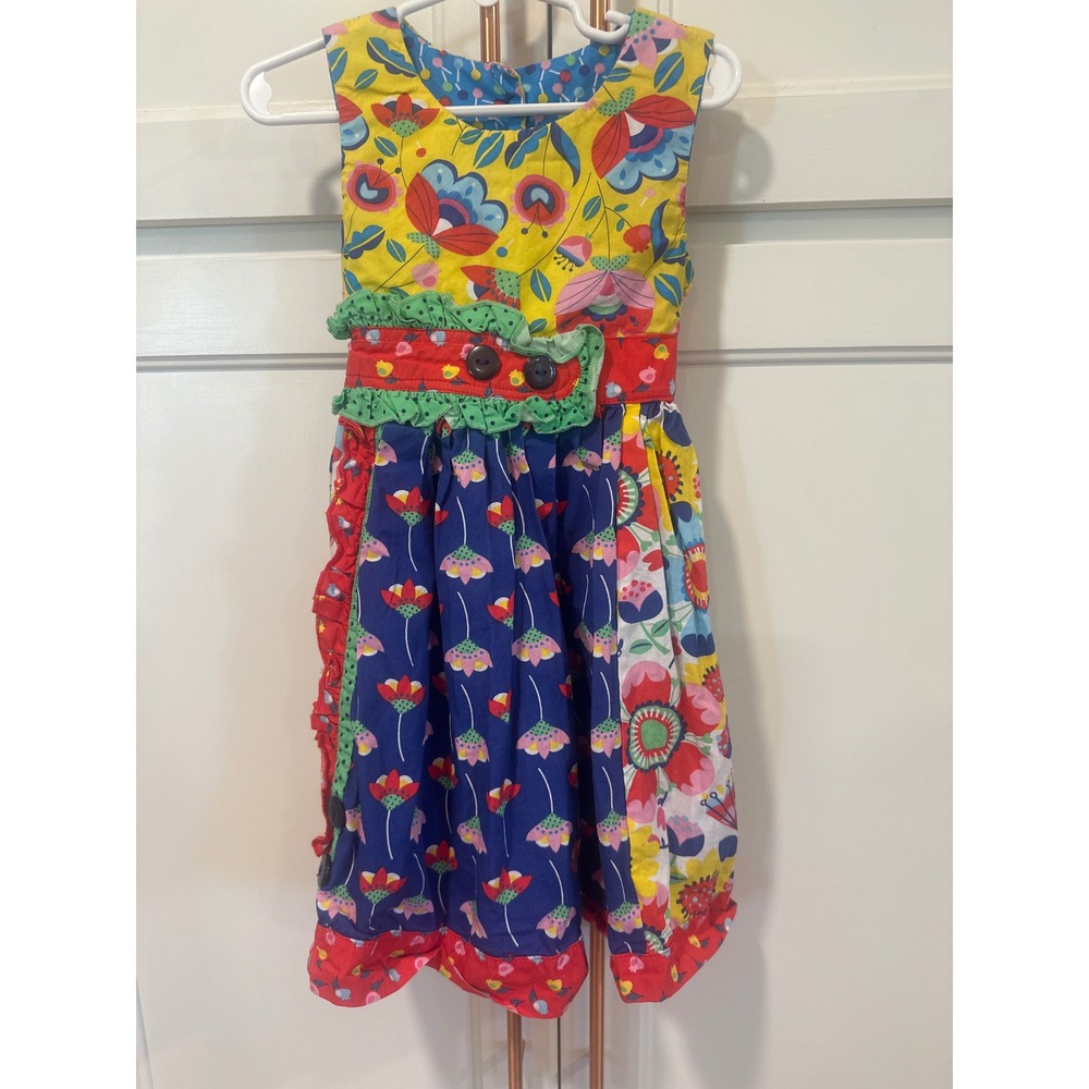 Jelly the Pug Girls Floral Patchwork Ruffle Dress Size 5 Colorful Whimsical
Boho
